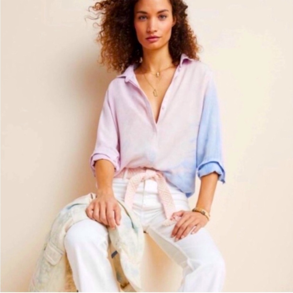 Cloth & Stone Anthropologie Tie Dye Button Down Long Sleeve Shirt Petite Med